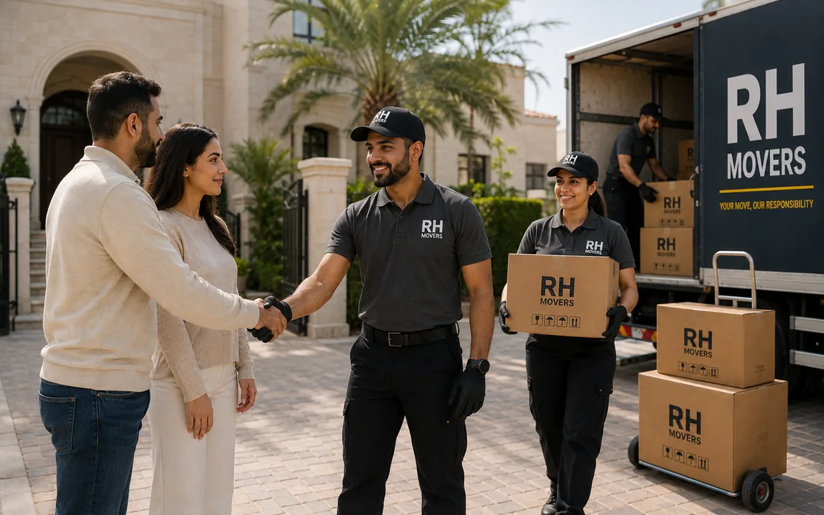 RH Movers team greeting customers during a home move